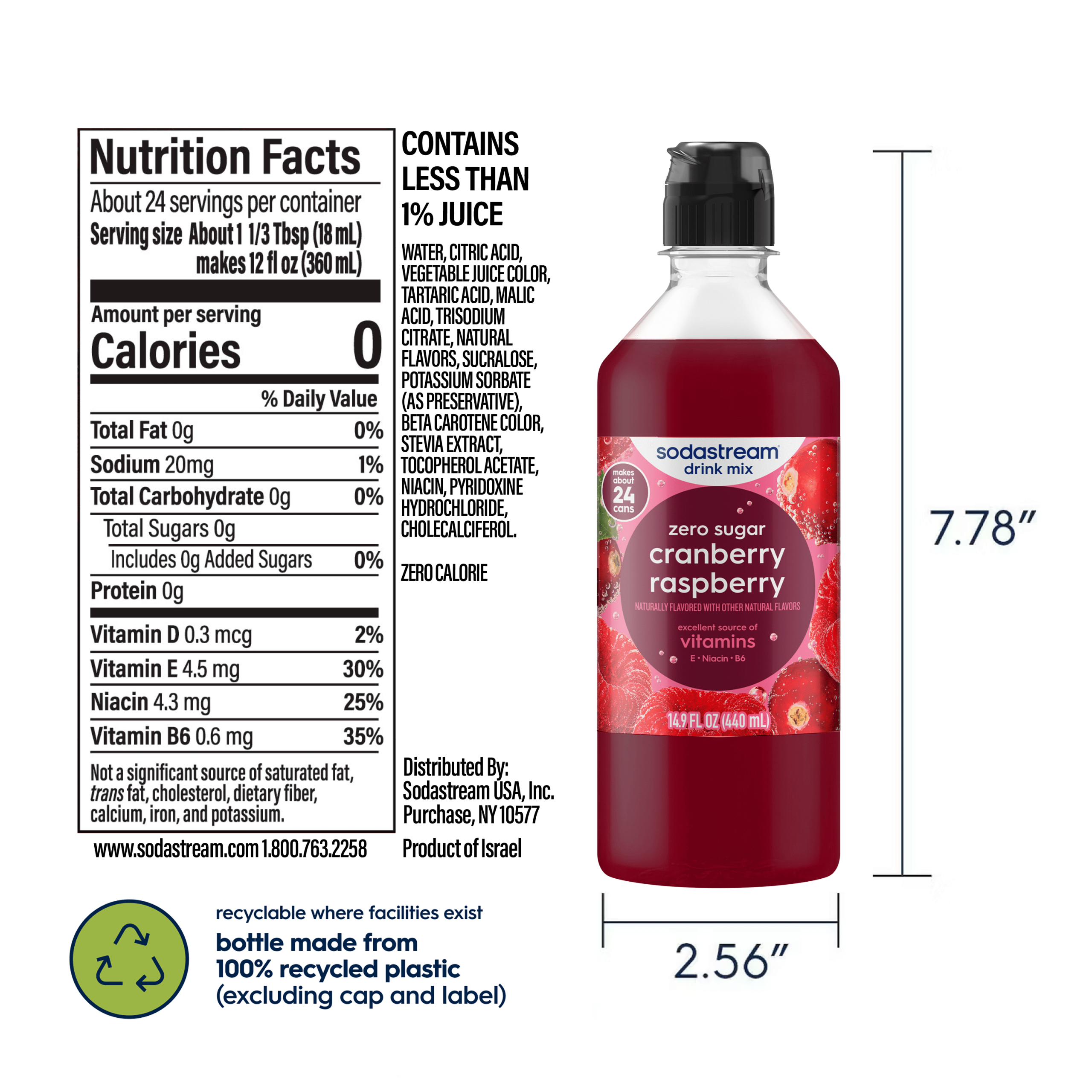 Sodastream Classics? Cranberry & Raspberry Zero Sugar Drink Mix 4 Pack 440ml - Image 5