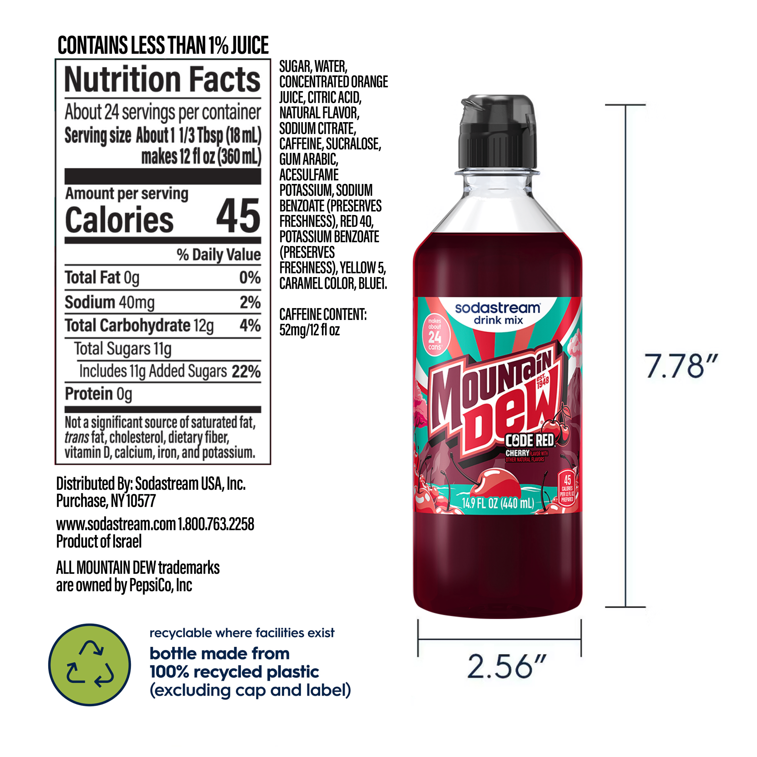 Sodastream MTN DEW Code Red Cherry Drink Mix 4 Pack 440ml - Image 6